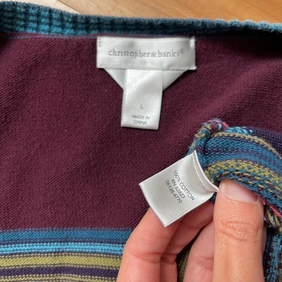 Vintage 90s Christopher & Banks Purple Blue Striped Sequined Cardigan Size L‎ - Picture 8 of 8